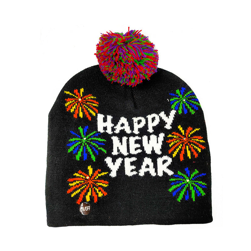 Wholesale Christmas HAPPY NEW YEAR Bright LED Light Woolen Hat Knitted Hat
