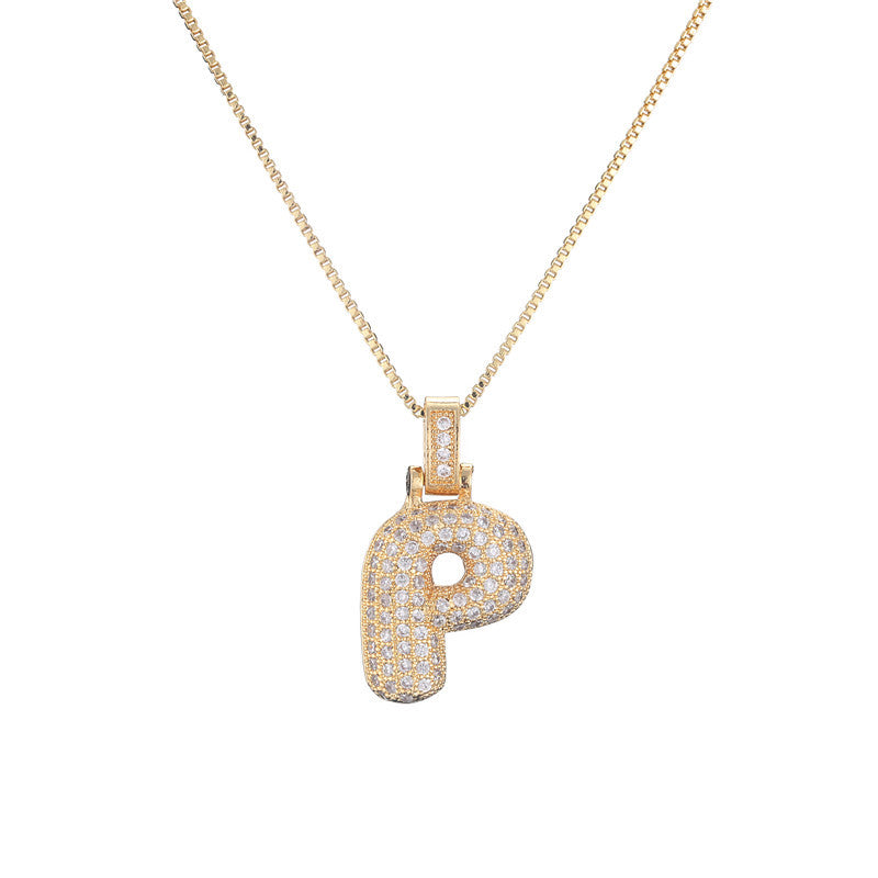 Wholesale Copper Micropaved Zirconia 26 English Alphabet Necklace Clavicle Chain