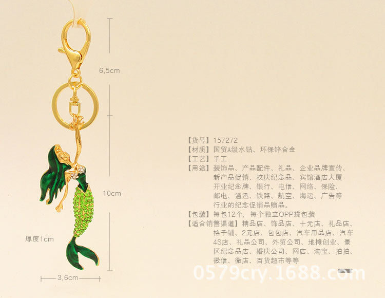 Wholesale mermaid diamond alloy keychain