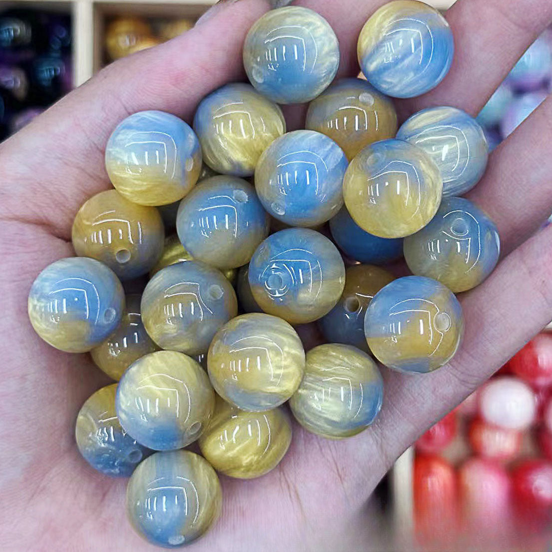 Wholesale 20PCS Pearlescent Moiré Color Gradient Straight Hole Resin Balls