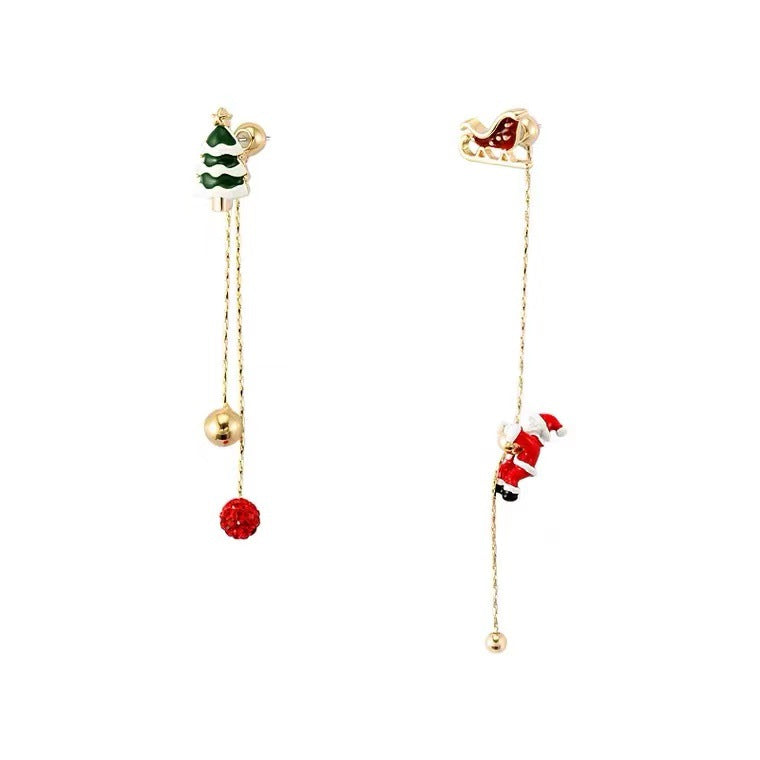 Wholesale Crawling Santa Claus Asymmetrical Long Temperament Tassel Earrings