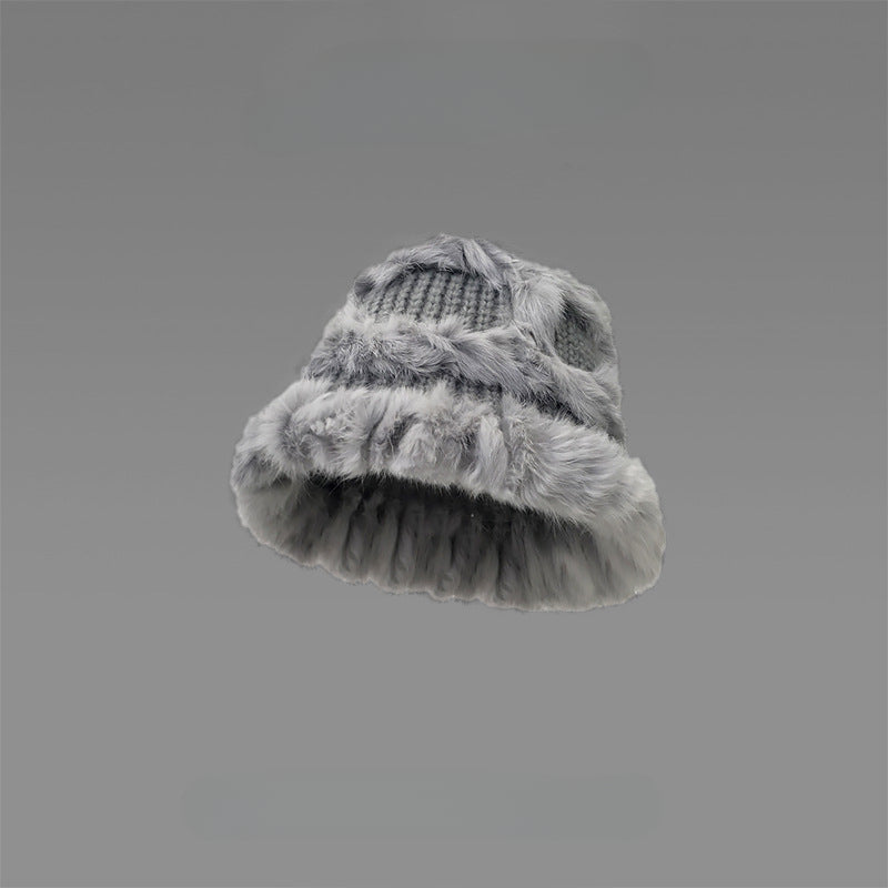 Wholesale Rabbit Fur Autumn Winter Thick Knitted Hat Cute Plush Fashion Fisherman Hat