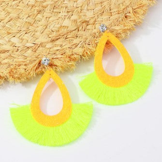 Wholesale Exaggerated Tassel Geometric Water Drop Hollow Diamond Earrings