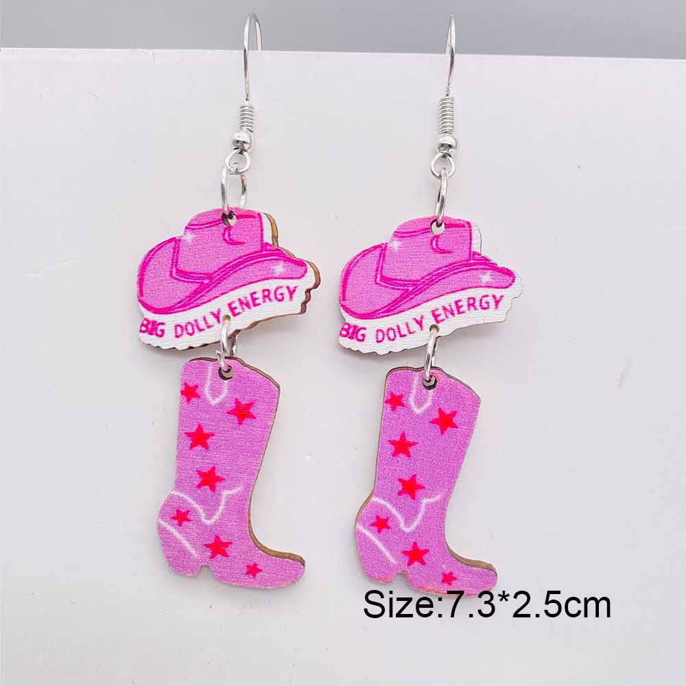 Wholesale Valentine's Day Pink Envelope Dwarf Rose Wooden Earrings
