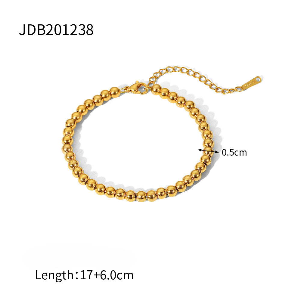 Wholesale Titanium Steel 16k Gold Bead Green Heart Zircon Bracelet