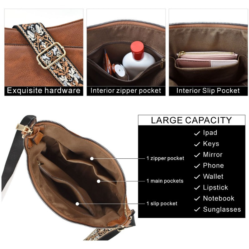 Wholesale Contrasting Crossbody Bag, Woven Mailman Bag, Wide Shoulder Strap, Large Capacity Handbag