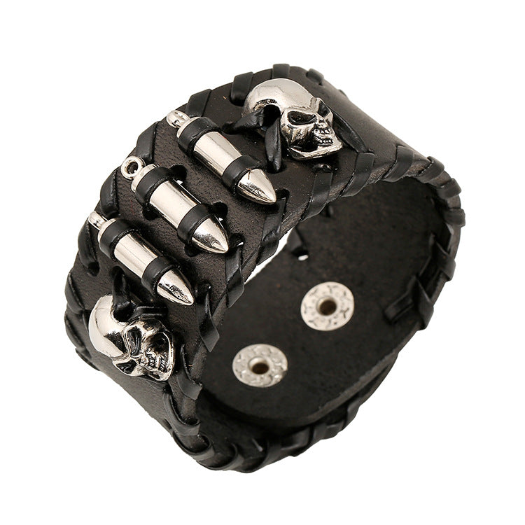 Wholesale Motorcycle Skull Leather Bracelet