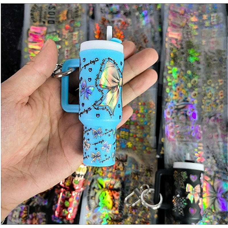 Wholesale Holographic Stickers Random 20pcs/50pcs/100pcs Cartoon Pattern Mini Travel  Cup Stickerlaser wraps