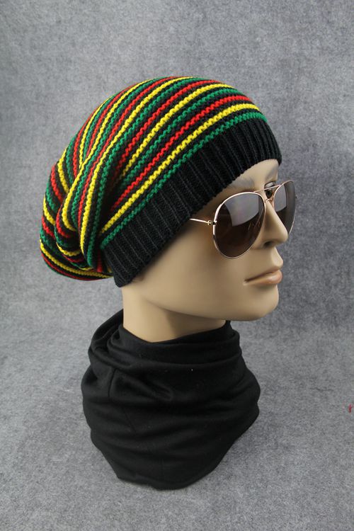 Wholesale Rainbow Jamaican Stripe Flag Beanie Hat