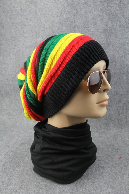 Wholesale Colorful Jamaican Knitted Hip Hop Pleated Hat