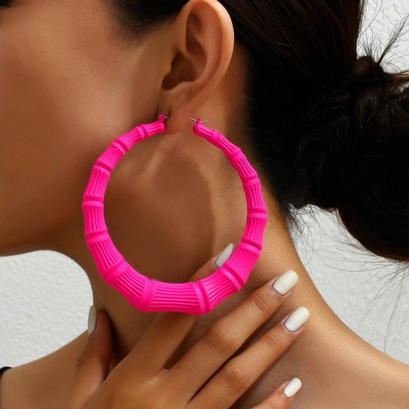 Wholesale Personality Hip-hop Circle Bamboo Exaggerated Design Versatile Niche Earrings