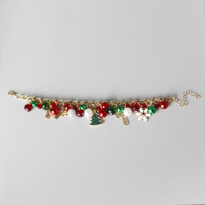 Wholesale Santa Claus Snowflake Bell Colored Bead Bracelet