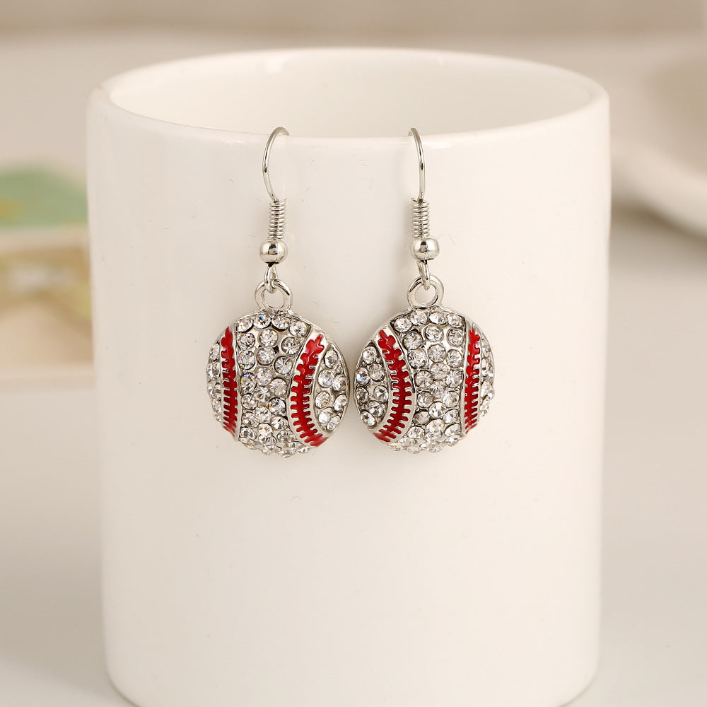 Wholesale Fashion Trendsetter Diamond Studded Baseball Earrings
