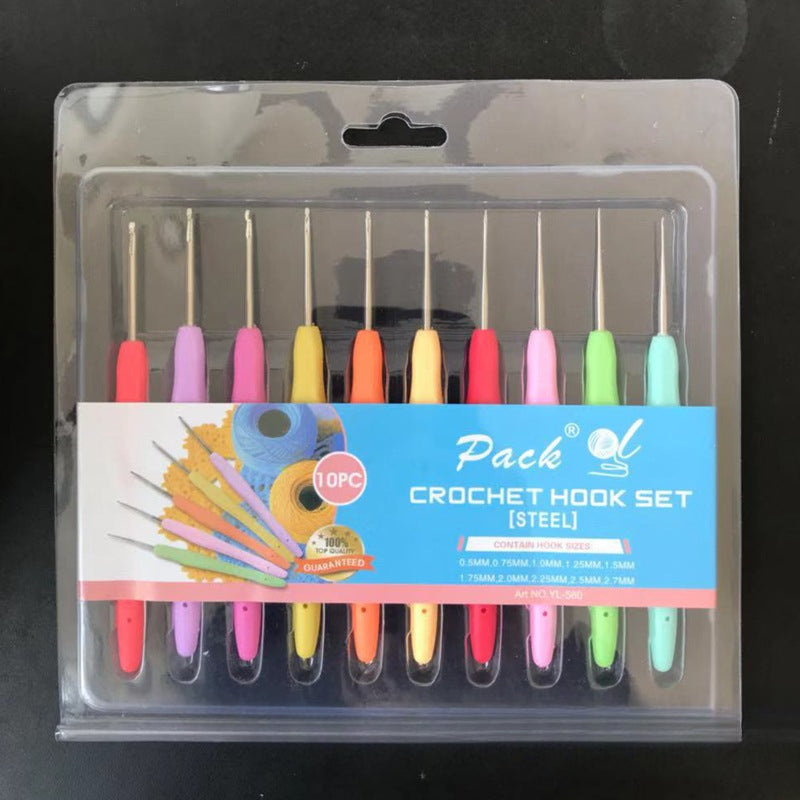 Wholesale 10pcs  TPR Soft Handle Aluminum Crochet Hook Set Colorful Lace Hook Fine Crochet Hook