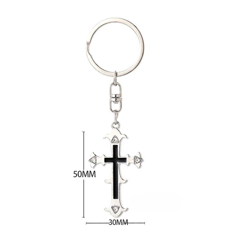 Wholesale Halloween Zinc Alloy Four Diamond Flower Cross Keychain