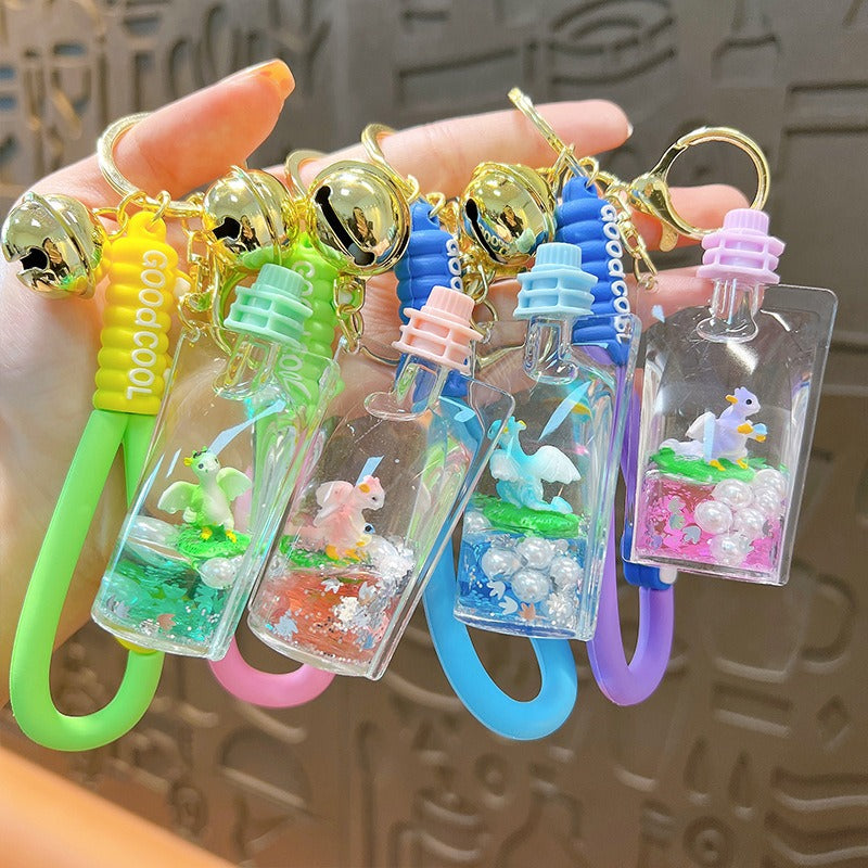 Wholesale Oil Filled Dinosaur Jelly Bottle Cute Liquid Quicksand Pendant Keychain