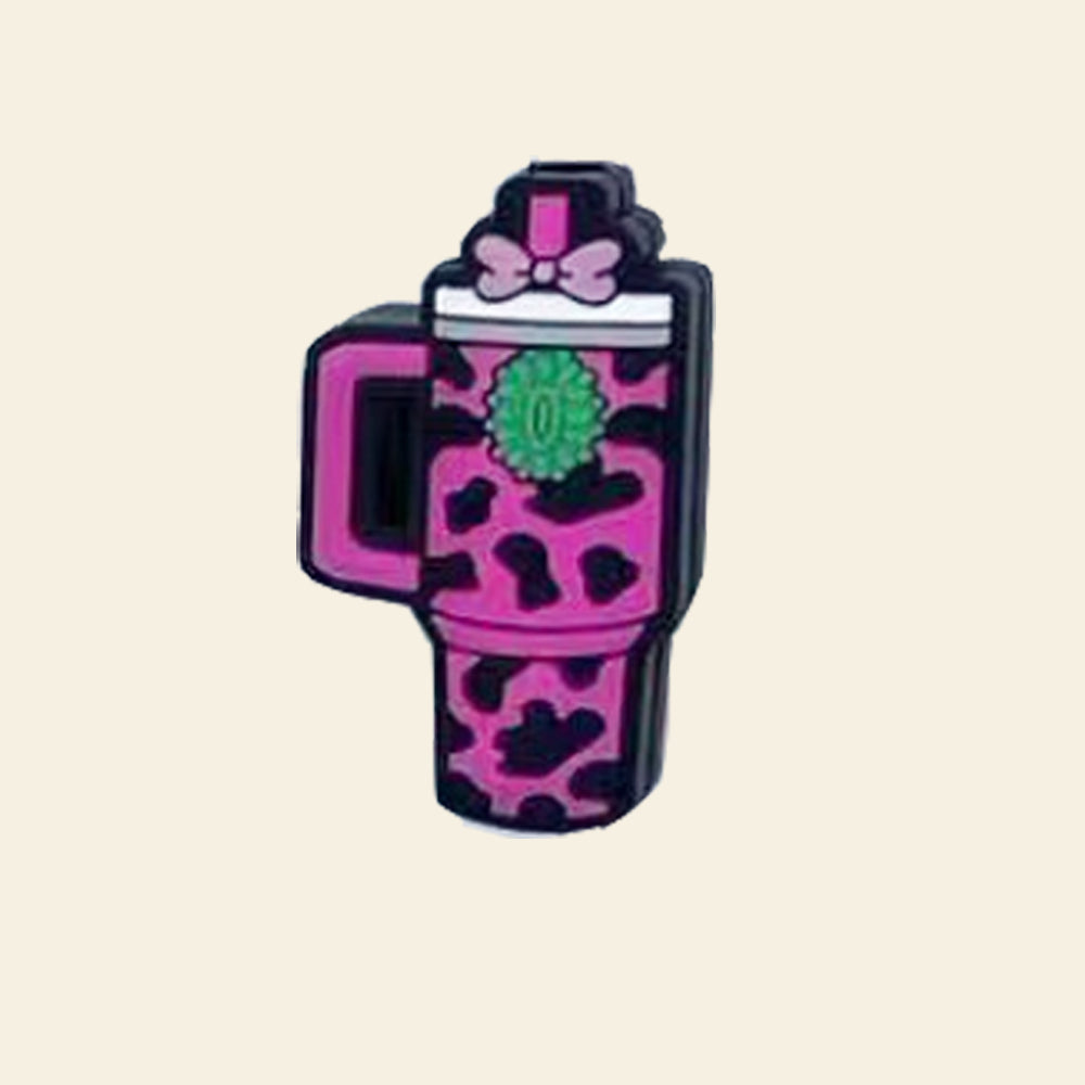 Wholesale 10pcs Pink Leopard Print Water Cup Cartoon Silicone Beads