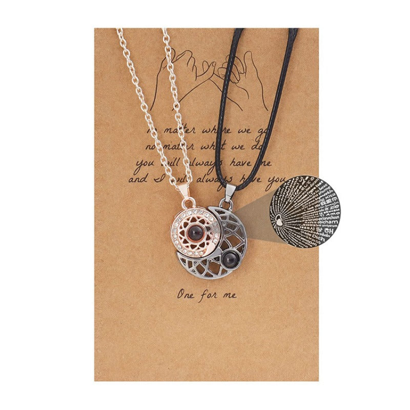 Wholesale Love Sun and Moon Camera Couple Projection Pair of Pendant Magnet Constellation Clavicle Necklaces
