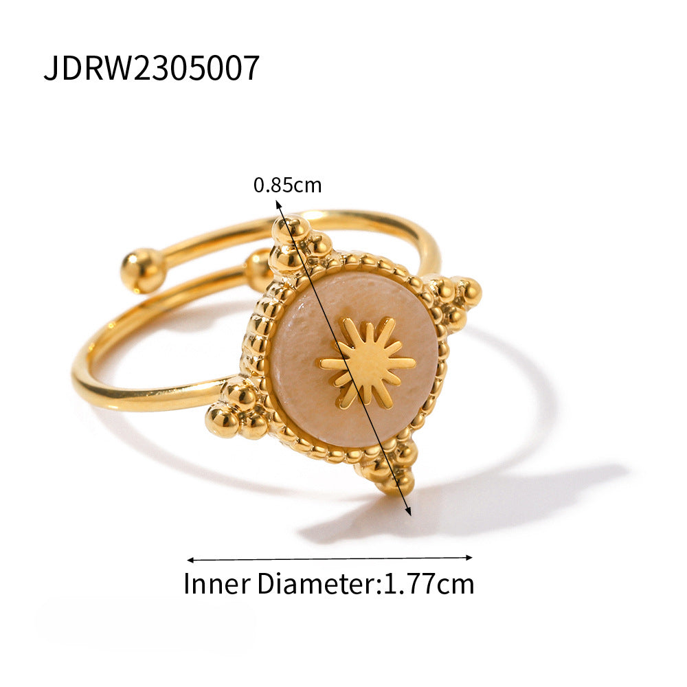 Anillo de cuarzo de rosa chapada en oro de acero inoxidable al por mayor