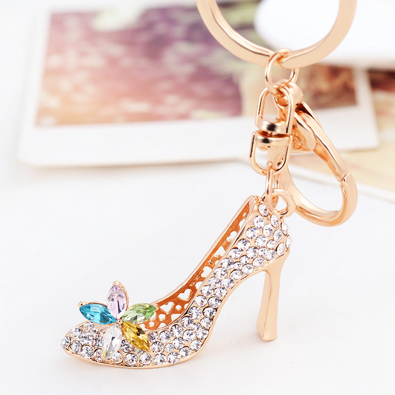 Wholesale Rose gold rhinestone high heel keychain