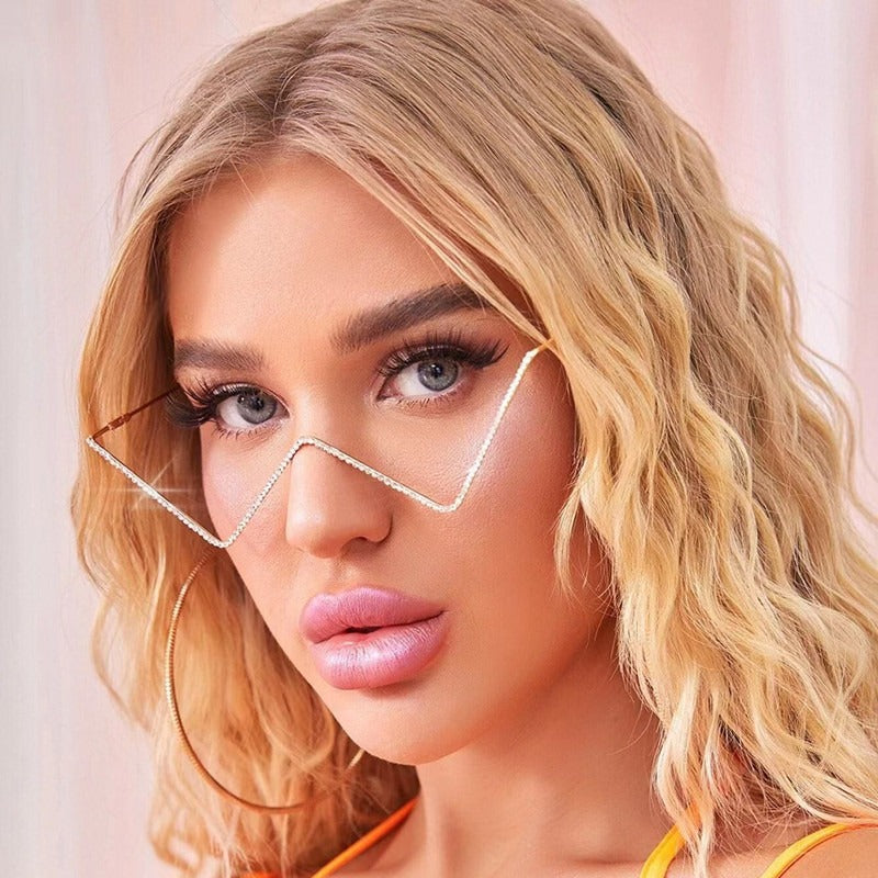 Wholesale Diamond Half Frame Street Shot V-shaped Decorative W-shaped Sunglasses