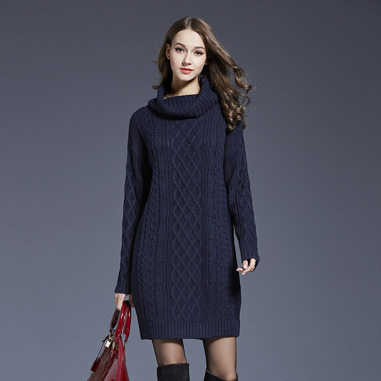 Wholesale Autumn and Winter Knitted Sweater Dress Long Turtleneck Sweater