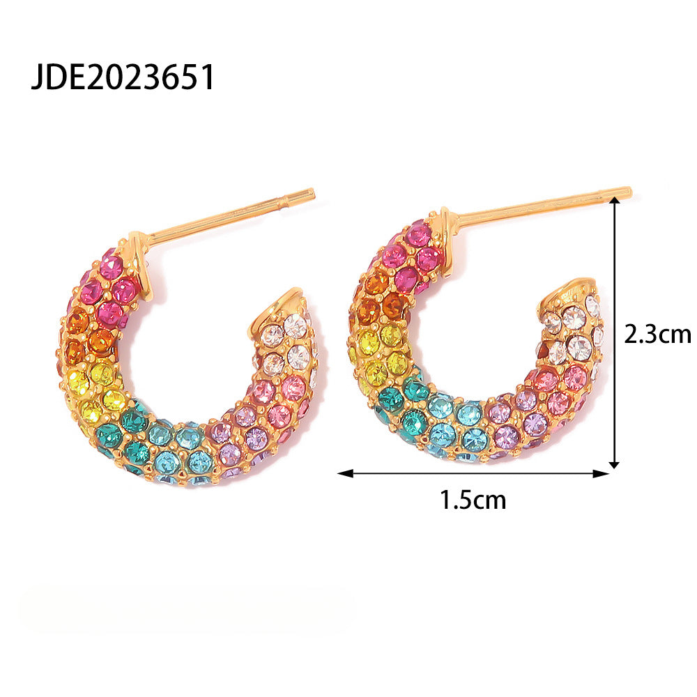 Wholesale Gold-plated Colorful Full Diamond Earrings Stainless Steel Earrings