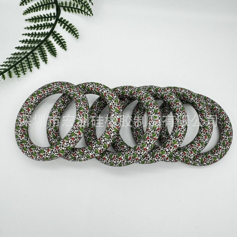 Wholesale 10pcs DIY Printed Ring Silicone Beads