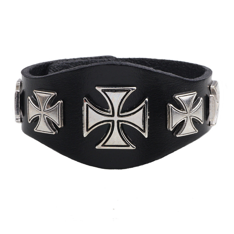 Wholesale Ancient  Cross Rivet Punk Style Cowhide Bracelet
