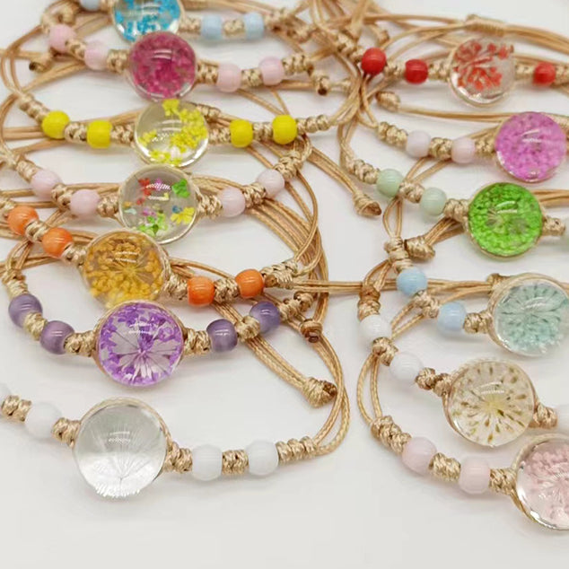 Wholesale Woven Colored Ceramic Beads Natural Real Flower Bracelet