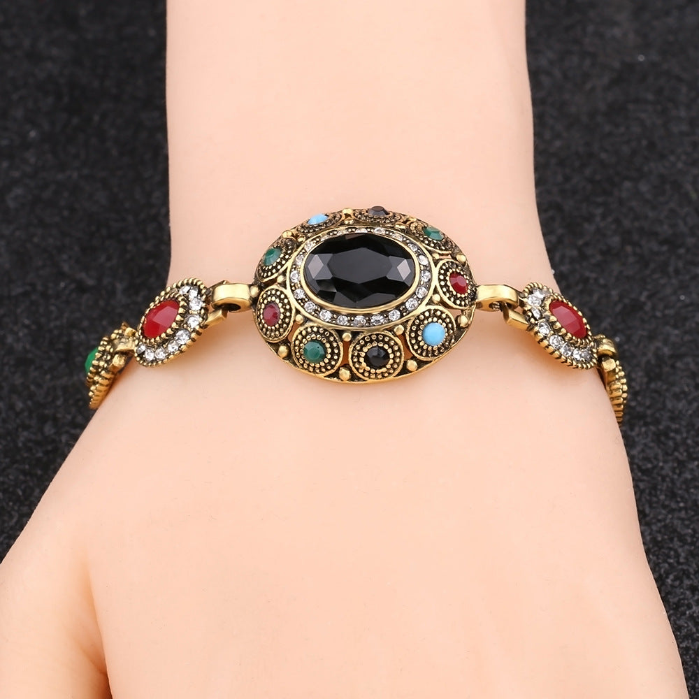 Wholesale Vintage Boho Style Large Gemstone Alloy Bracelet