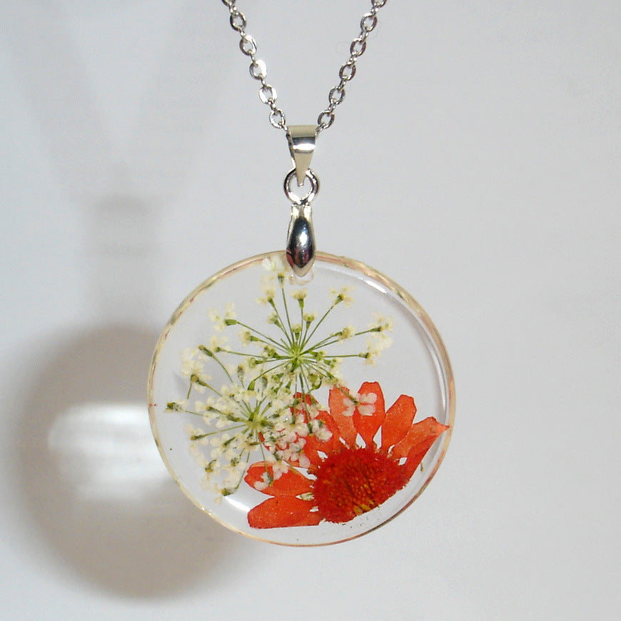 Wholesale 6pcs Handmade Dried Flower Round Crystal Resin Ball Pendant Necklace