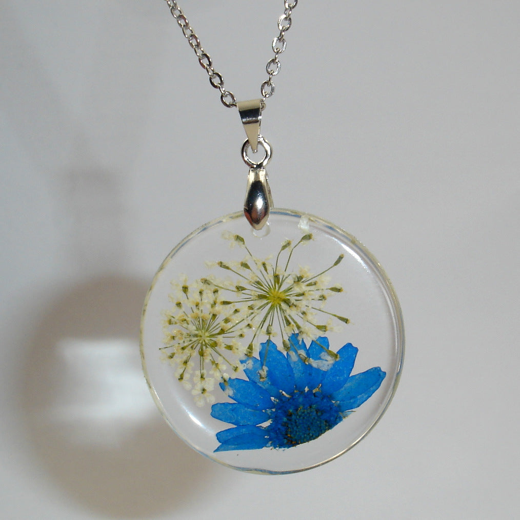 Wholesale 6pcs Handmade Dried Flower Round Crystal Resin Ball Pendant Necklace