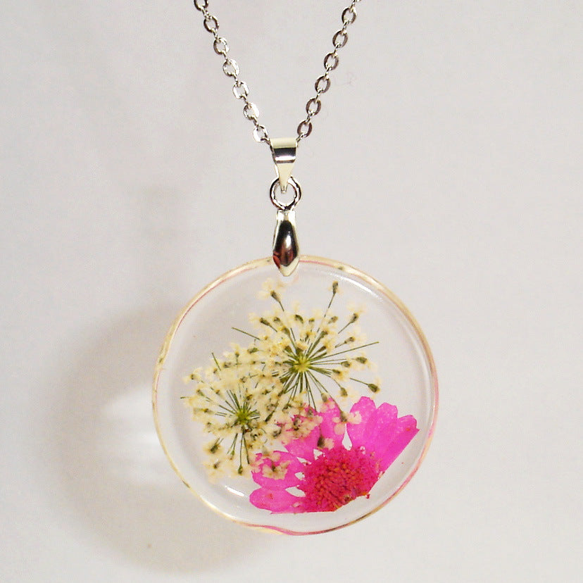Wholesale 6pcs Handmade Dried Flower Round Crystal Resin Ball Pendant Necklace