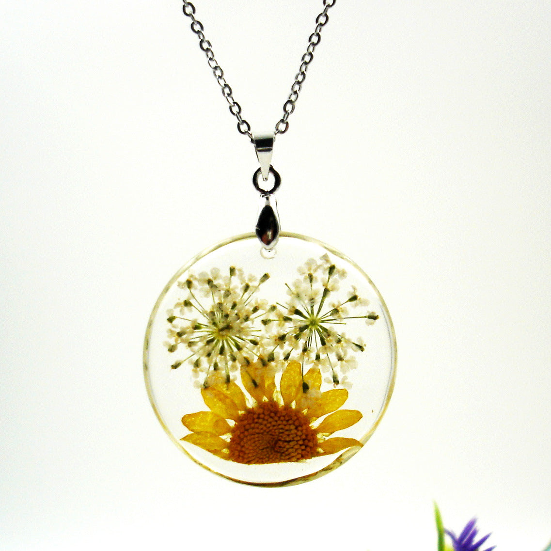 Wholesale 6pcs Handmade Dried Flower Round Crystal Resin Ball Pendant Necklace