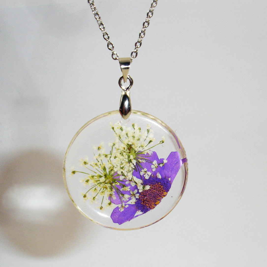 Wholesale 6pcs Handmade Dried Flower Round Crystal Resin Ball Pendant Necklace