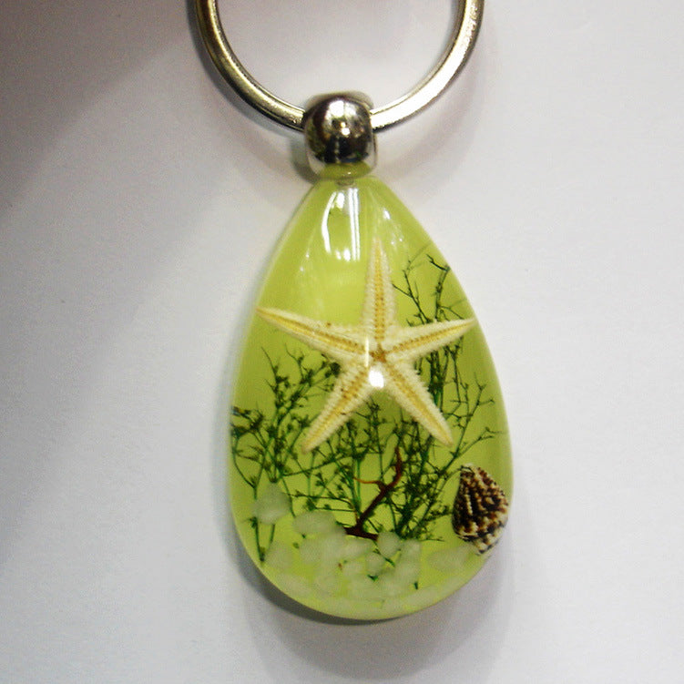 Wholesale 12pcs Natural Starfish Amber Keychain