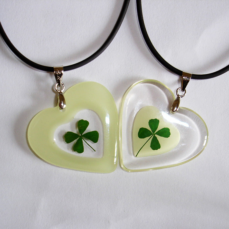 Wholesale 12pcs Dried Flower Four-leaf Clover Luminous Couple Necklace