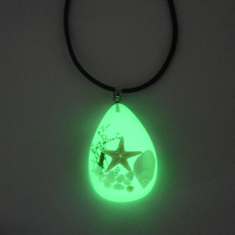 Wholesale 6pcs Creative Resin Starfish Conch Specimen Epoxy Luminous Necklace