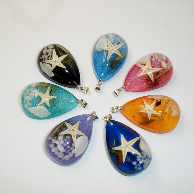 Wholesale 6pcs Creative Resin Starfish Conch Specimen Epoxy Luminous Necklace