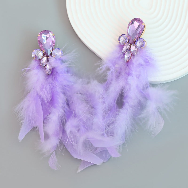 Wholesale Bohemian Diamond Floral Feather Earrings