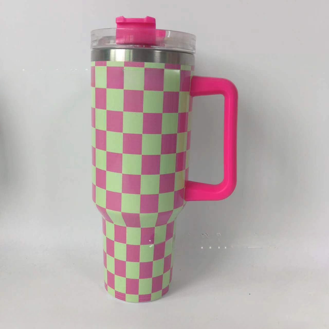 Wholesale Tumbler Stainless Steel Double-layer Insulation 40oz Checkerboard Handle Ice Cup