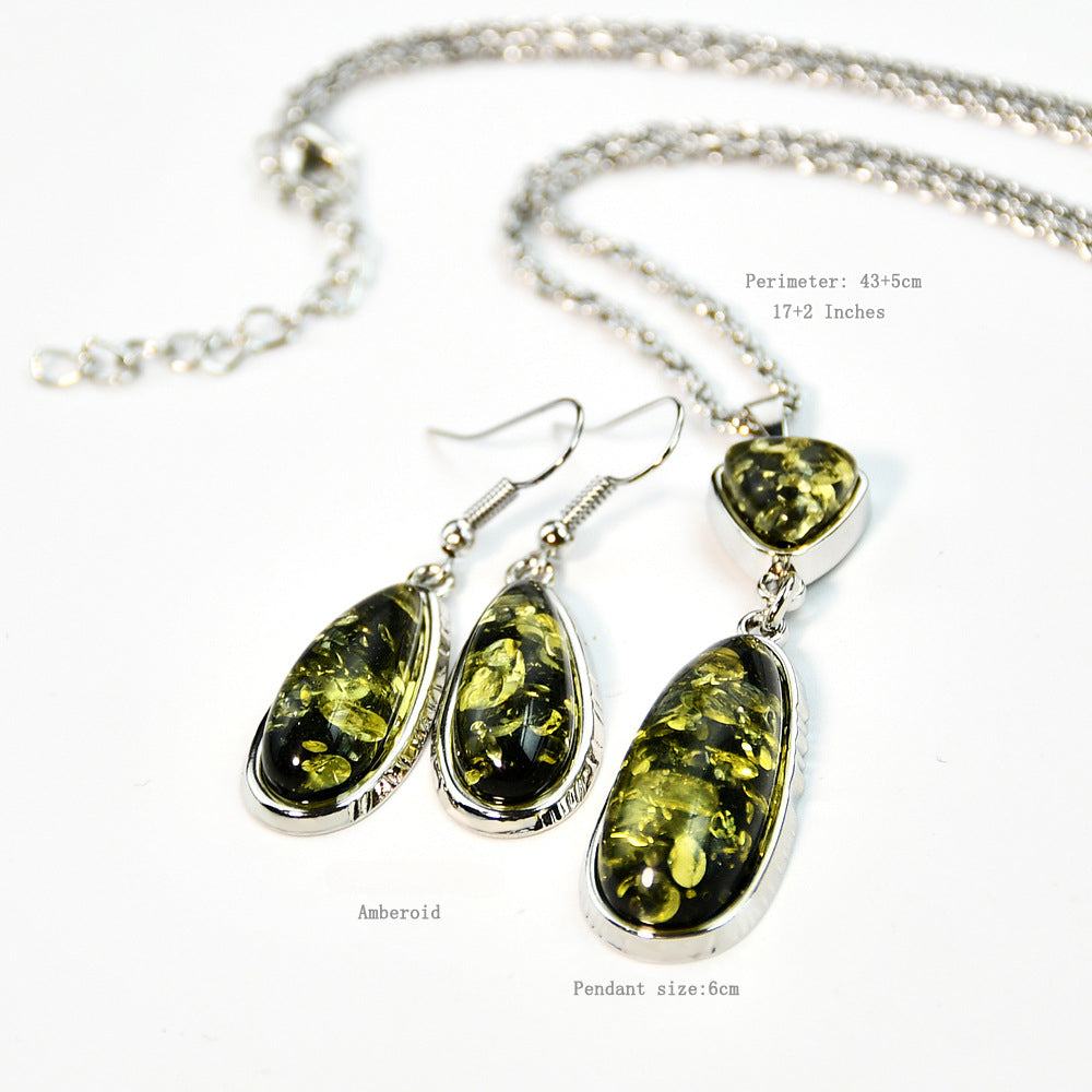 Wholesale Imitation Amber Water Drop Alloy Necklace Earrings Set