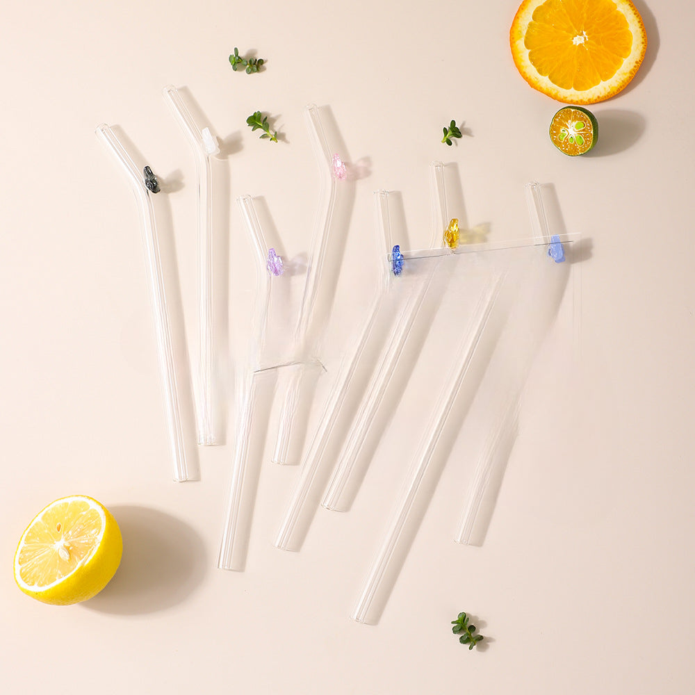 Wholesale Colorful Butterfly Clear Glass Straws