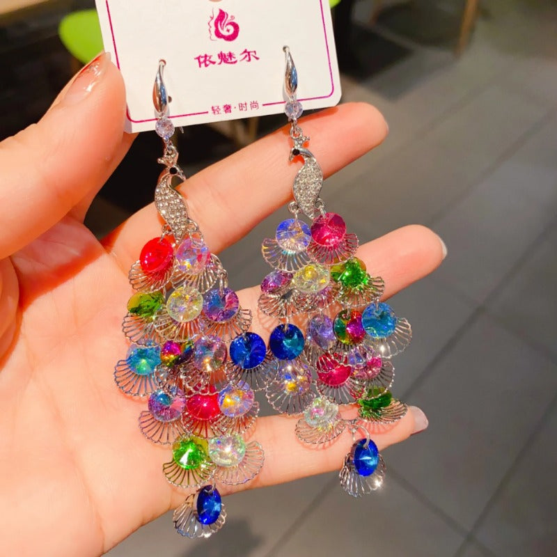 Wholesale Vintage Geometric Rhombus Crystal Peacock Earrings