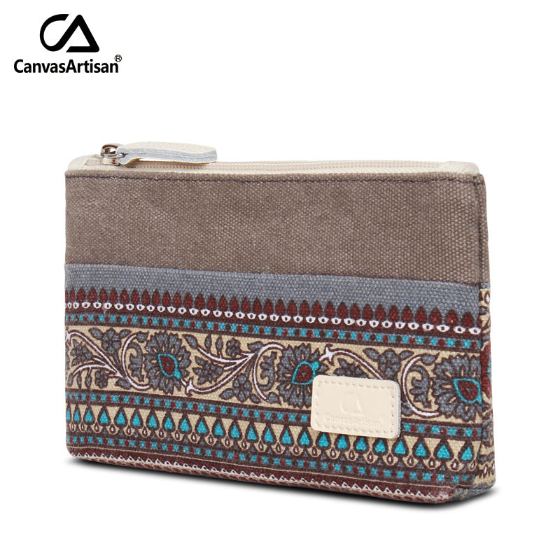 Wholesale Ethnic Style Digital Storage Zipper Canvas Clutch Bag