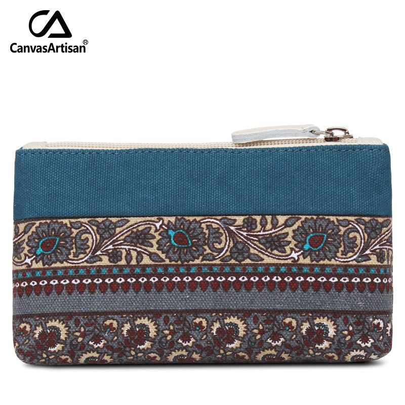 Wholesale Ethnic Style Digital Storage Zipper Canvas Clutch Bag