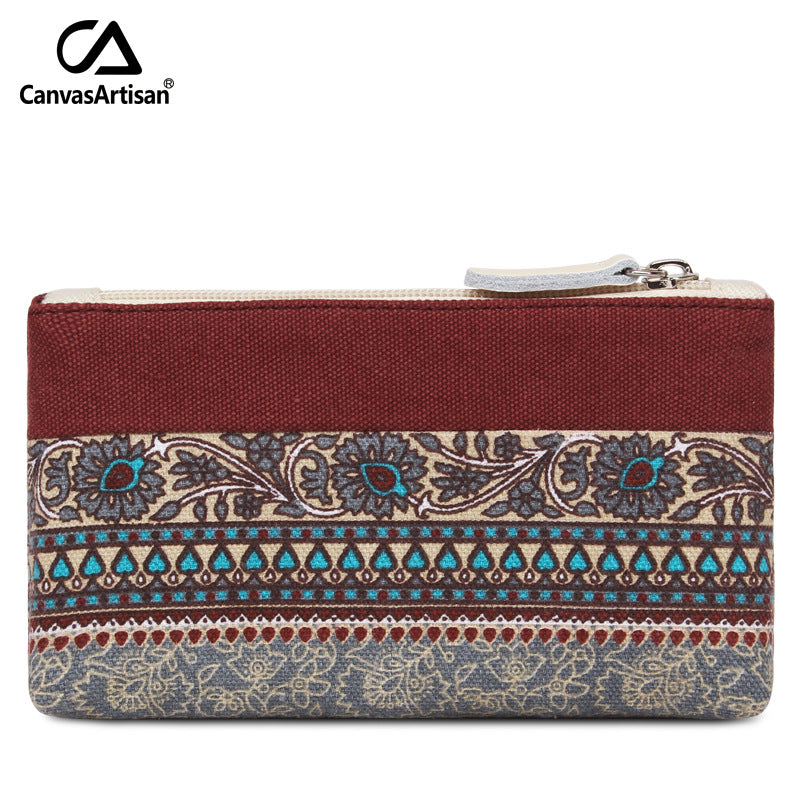 Wholesale Ethnic Style Digital Storage Zipper Canvas Clutch Bag