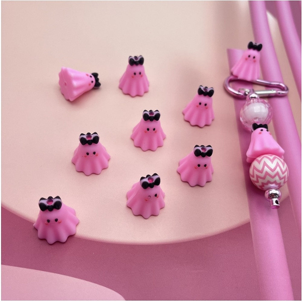 Wholesale 10pcs Cartoon 3D Cute Pink Ghost Yellow Villain Silicone Beads