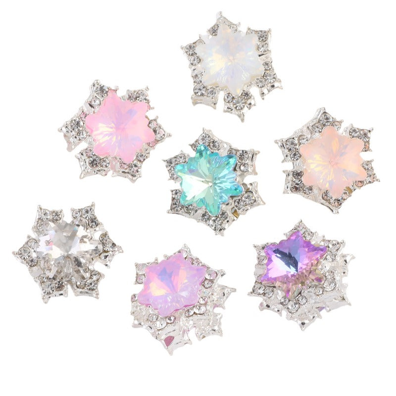 Wholesale Double-sided Alloy Hexagonal Star Snowflake Zircon Straight Hole Beads